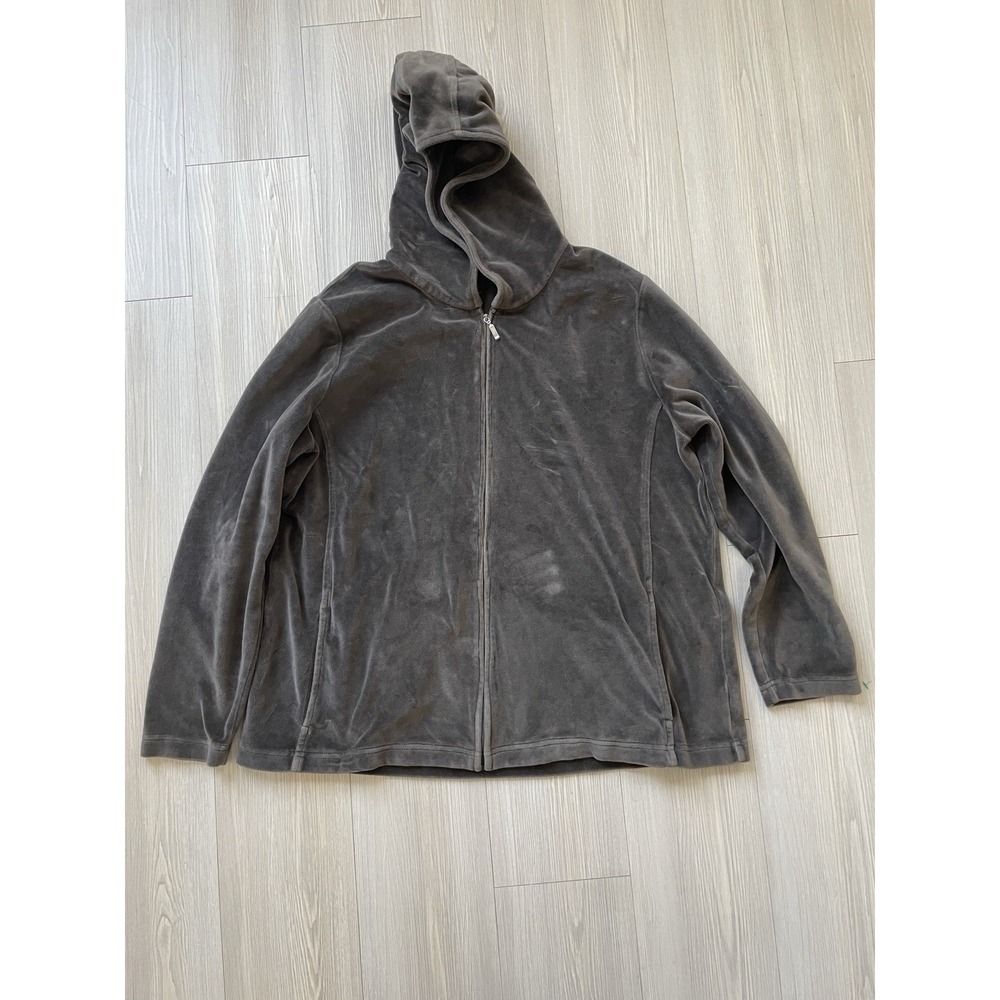 Eddie Bauer Women's XL Petite Velour Brown Full Zip Hoodie Lounge Athleisure